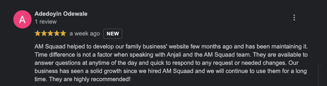 Client testimonial screenshot
