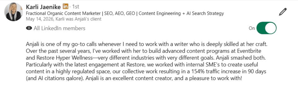 Client testimonial screenshot