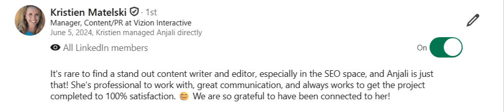 Client testimonial screenshot