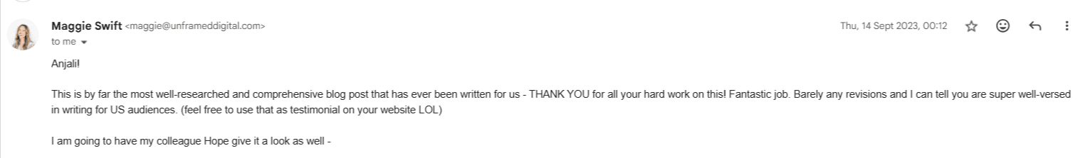 Client testimonial screenshot
