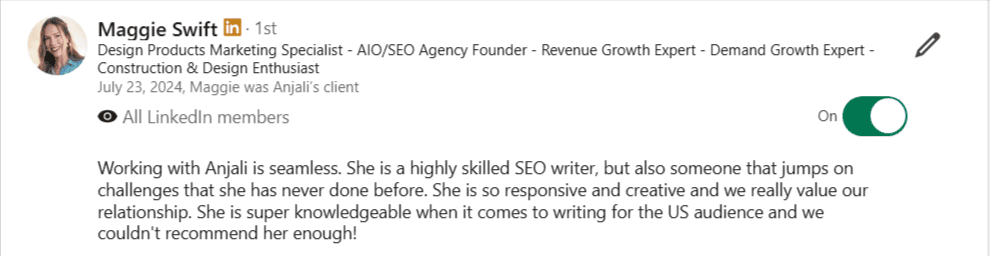 Client testimonial screenshot