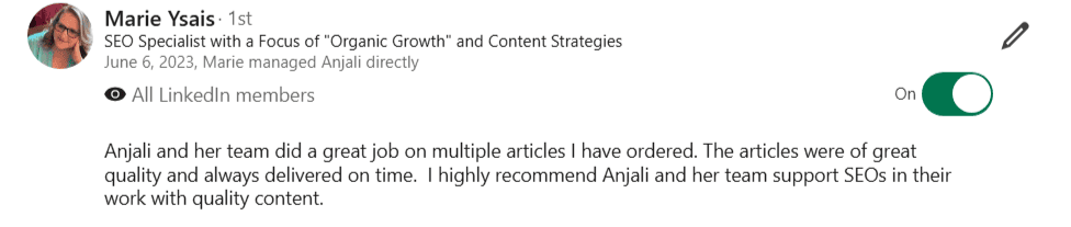 Client testimonial screenshot