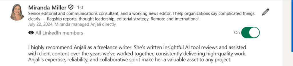 Client testimonial screenshot