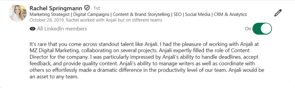 Client testimonial screenshot