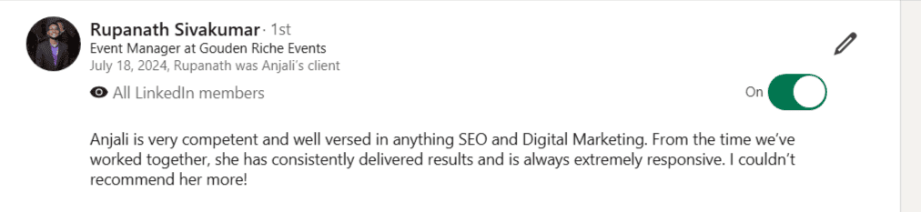 Client testimonial screenshot