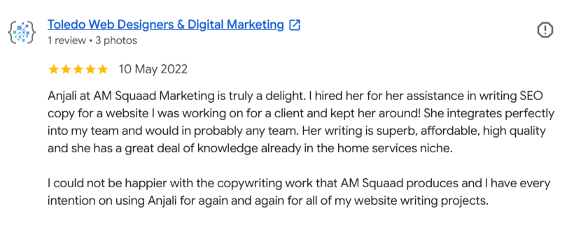 Client testimonial screenshot