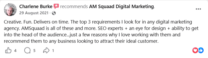 Client testimonial screenshot