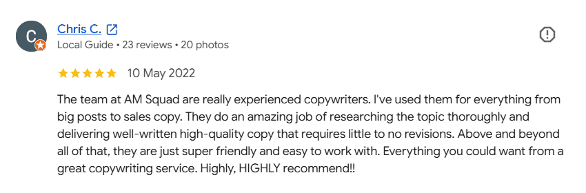 Client testimonial screenshot