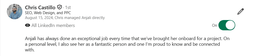 Client testimonial screenshot