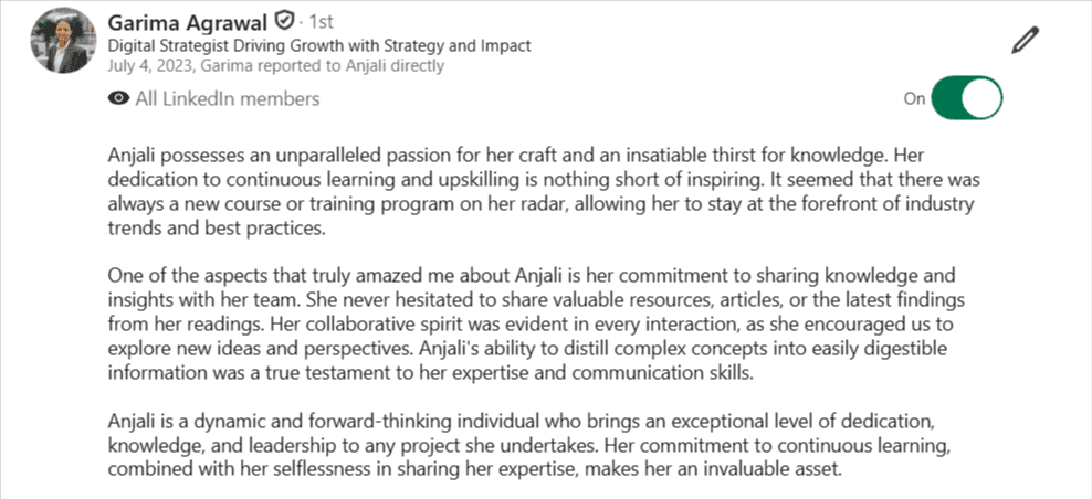 Client testimonial screenshot