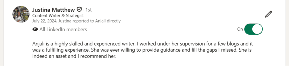 Client testimonial screenshot