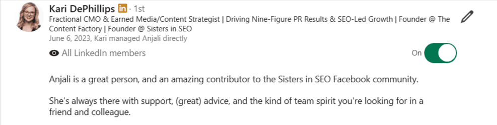 Client testimonial screenshot