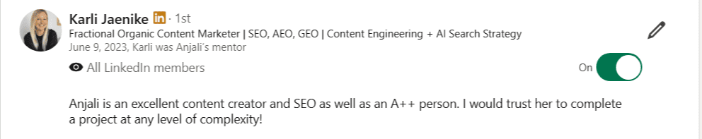 Client testimonial screenshot